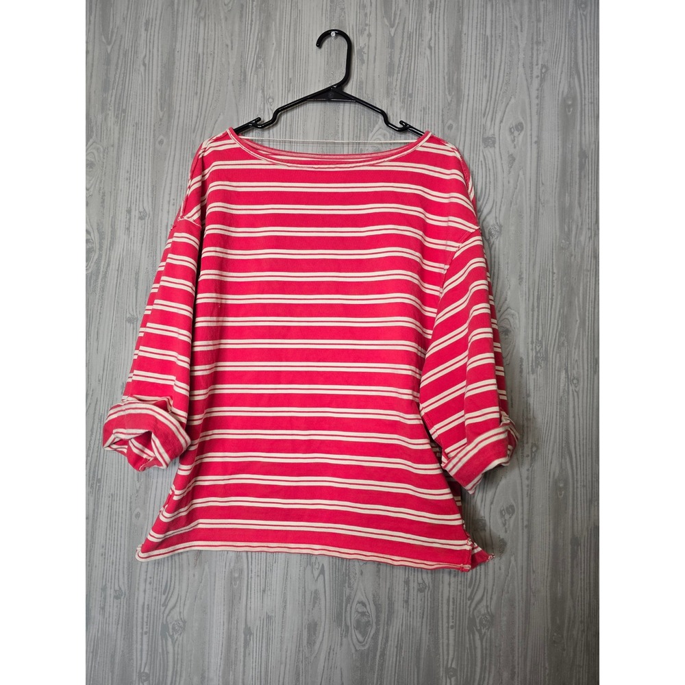 We The Free Free People Striped Top Womens S Red Cream Oversized Slouchy